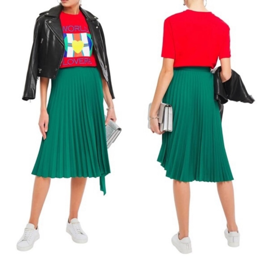 Sandro Vibrant Green Pleated A-Line Wrap Corie Skirt